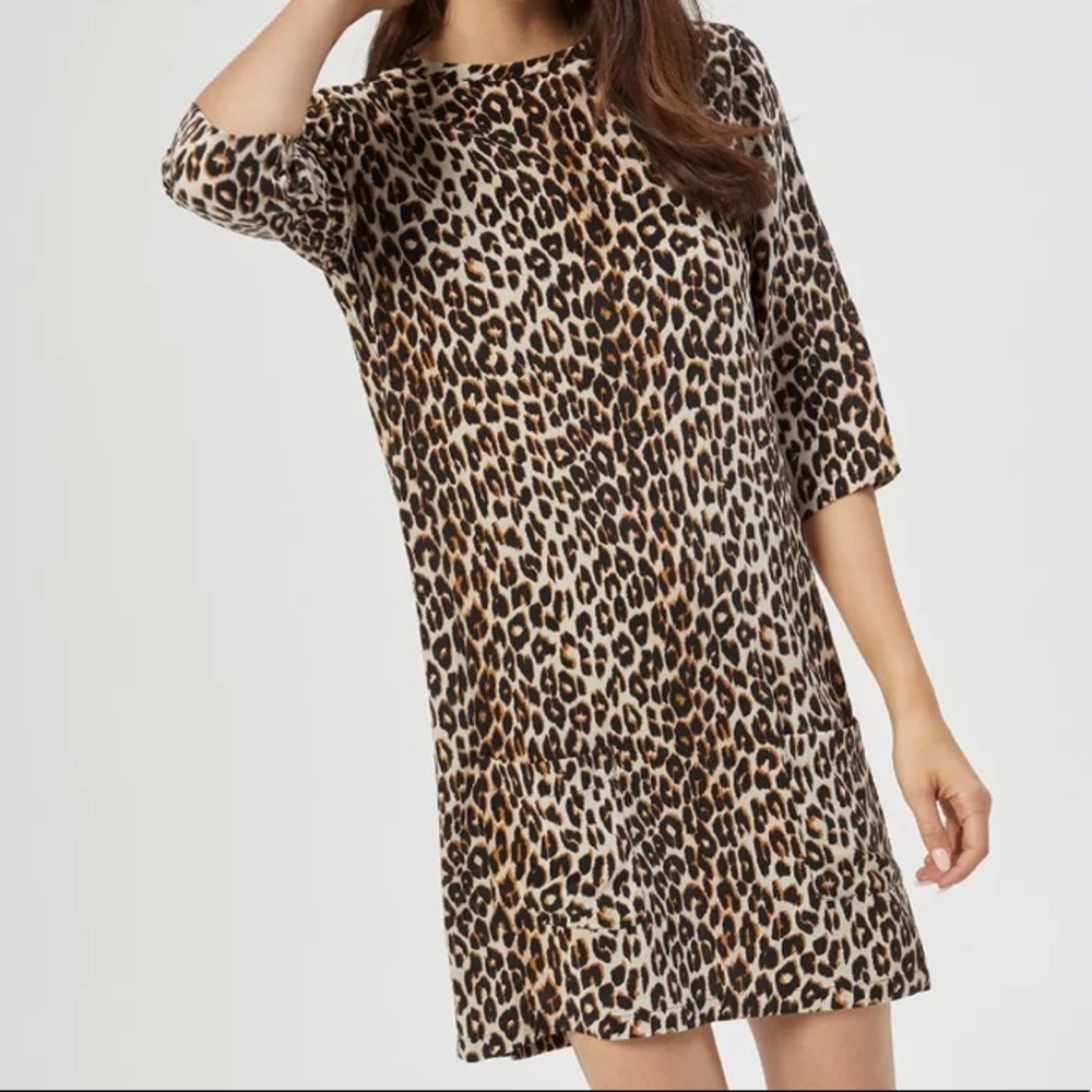 Equipment Aubrey Shift Mini Dress size XS 0-2 Animal Print 3/4 Sleeve 100% Silk